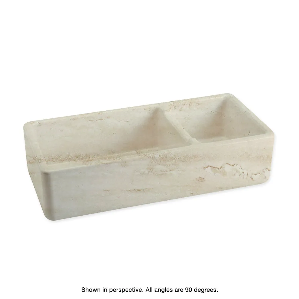 Italian Handmade Ceramic Farmhouse Double Sink with Travertine Appearance