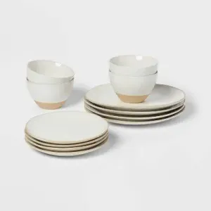 New - 12pc Stoneware Wethersfield Artisan Dinnerware Set White - Threshold