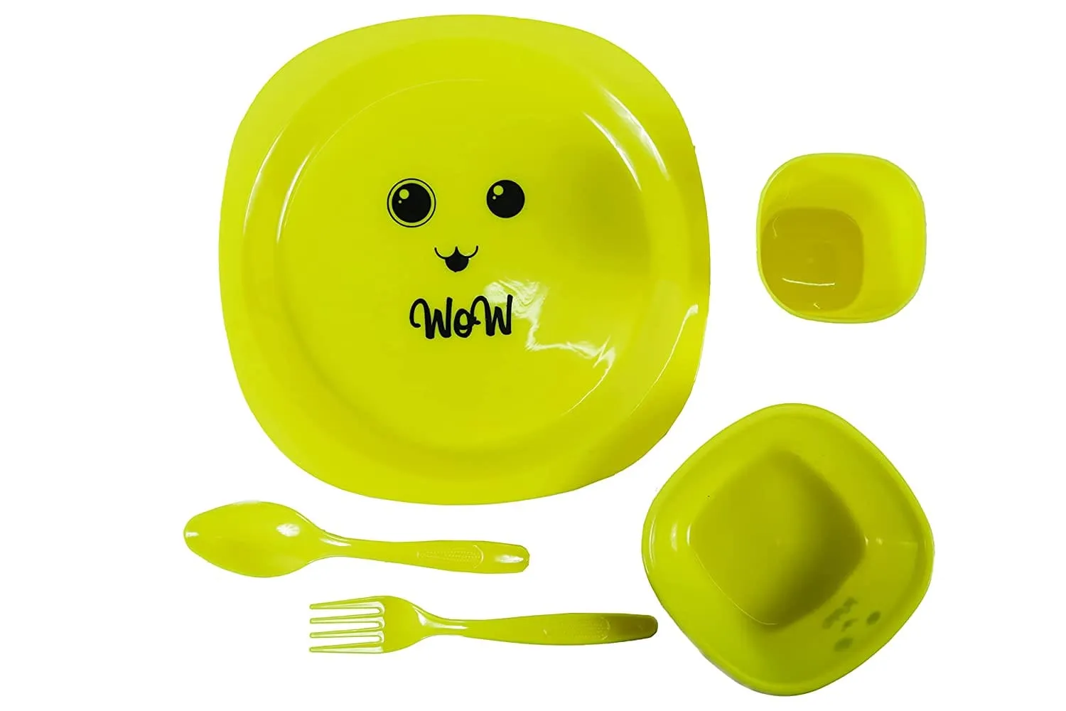 VEER 5 Pc Plastic Dinner Set for Kids | Small Size Smiley Printed Dinnerware Plate for Kids Birthday Party