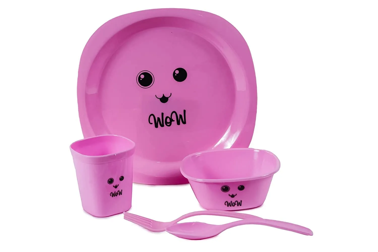 VEER 5 Pc Plastic Dinner Set for Kids | Small Size Smiley Printed Dinnerware Plate for Kids Birthday Party