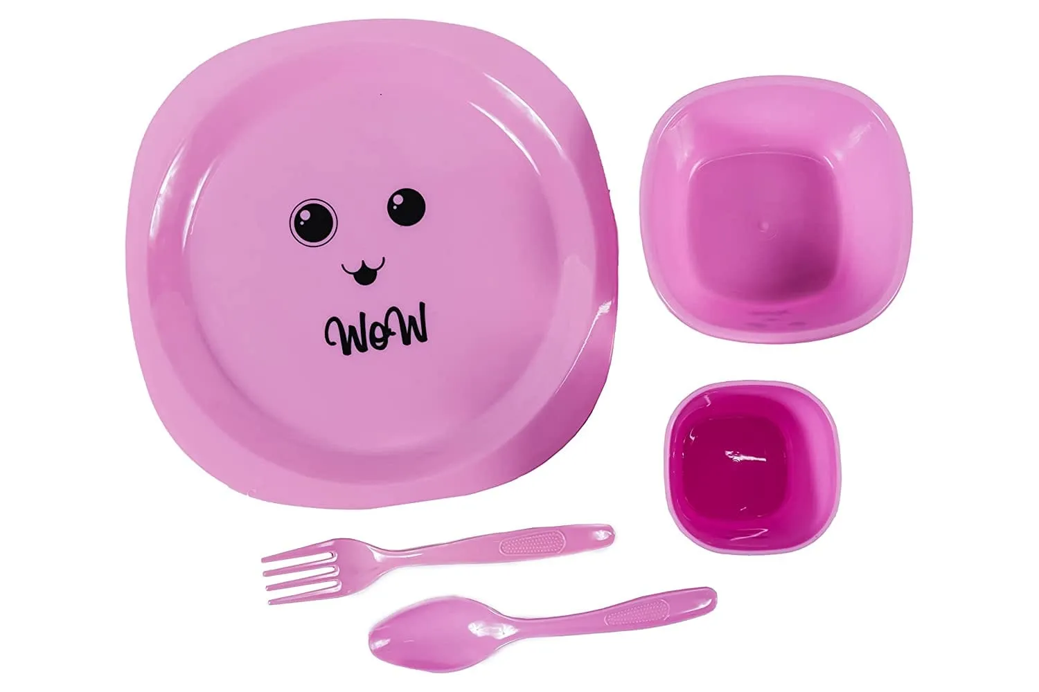 VEER 5 Pc Plastic Dinner Set for Kids | Small Size Smiley Printed Dinnerware Plate for Kids Birthday Party