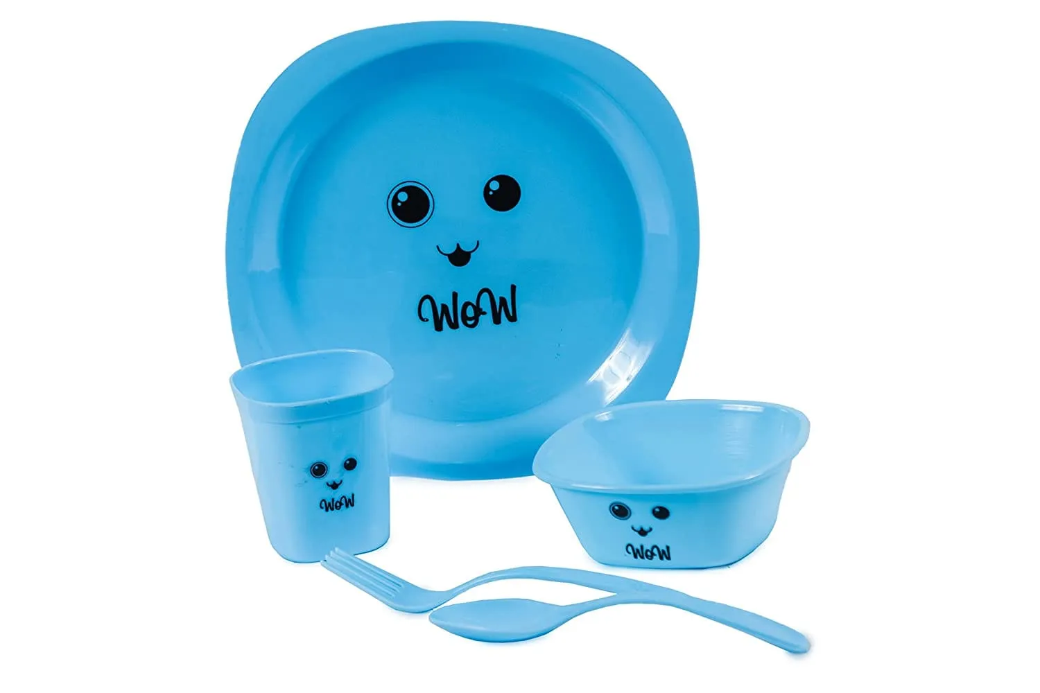 VEER 5 Pc Plastic Dinner Set for Kids | Small Size Smiley Printed Dinnerware Plate for Kids Birthday Party