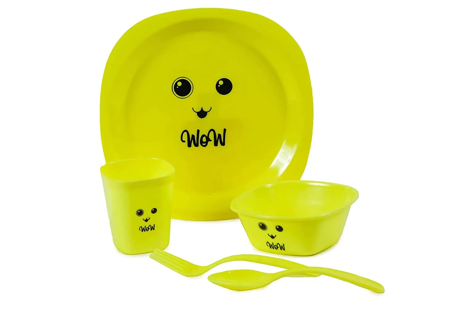 VEER 5 Pc Plastic Dinner Set for Kids | Small Size Smiley Printed Dinnerware Plate for Kids Birthday Party